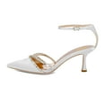 thumbnail image 2 of XYD Women Elegant Kitten Heel Ankle Strap Pumps Pointed Closed Toe Gemstone Crystal Wedding Evening Shoes Size 7.5 White, 2 of 4