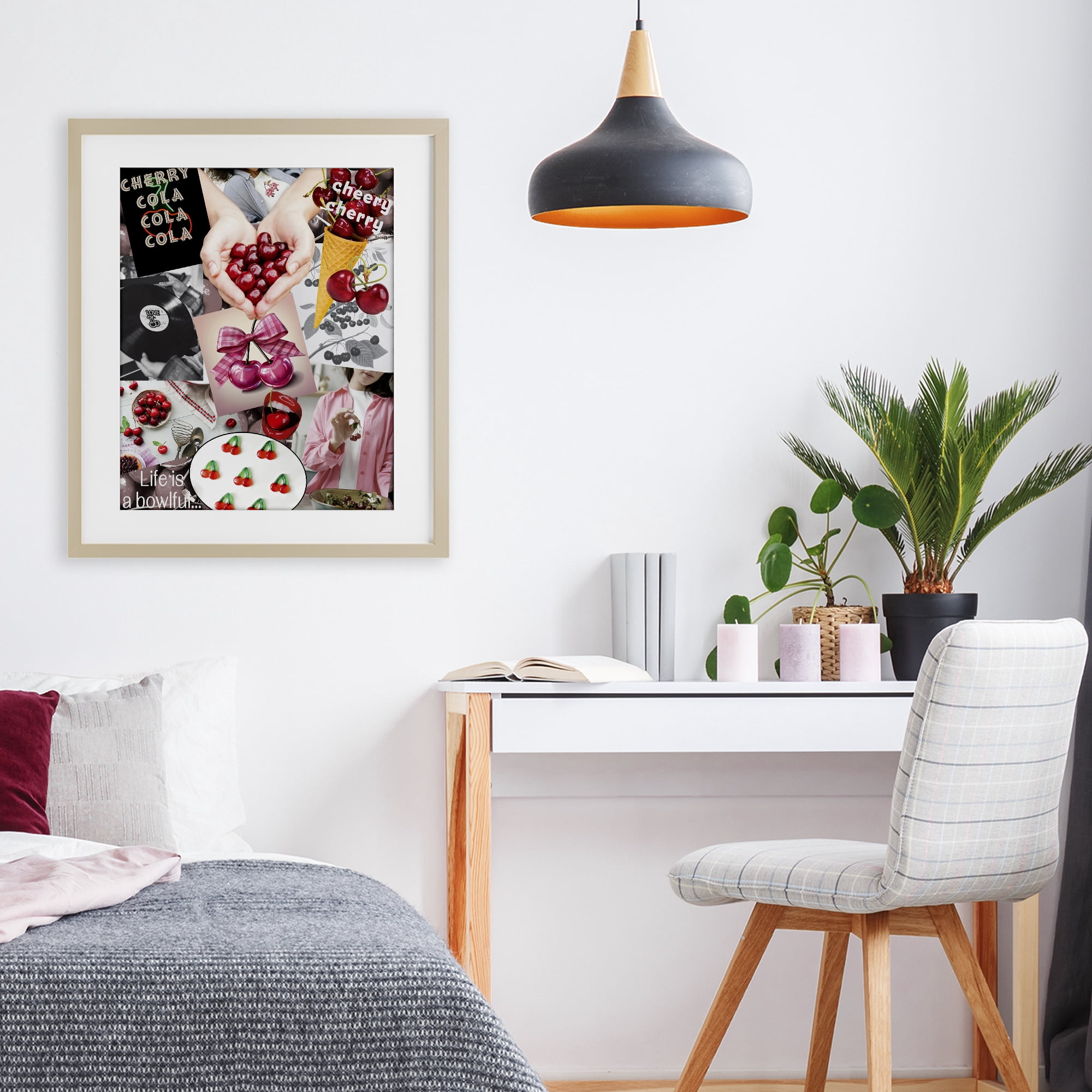 Stupell Industries Retro Cherry Mood Board Birch Framed Print Under Glass, design by Grotto Studios