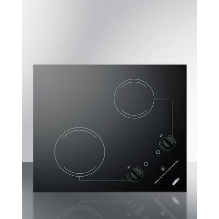 Summit Appliance - 21" Built-In Electric Cooktop with 2 Burners and Residual Heat Indicator - Black