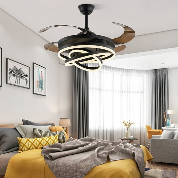 Denest 42'' Black Modern LED Retractable Chandelier Ceiling Fan with Remote