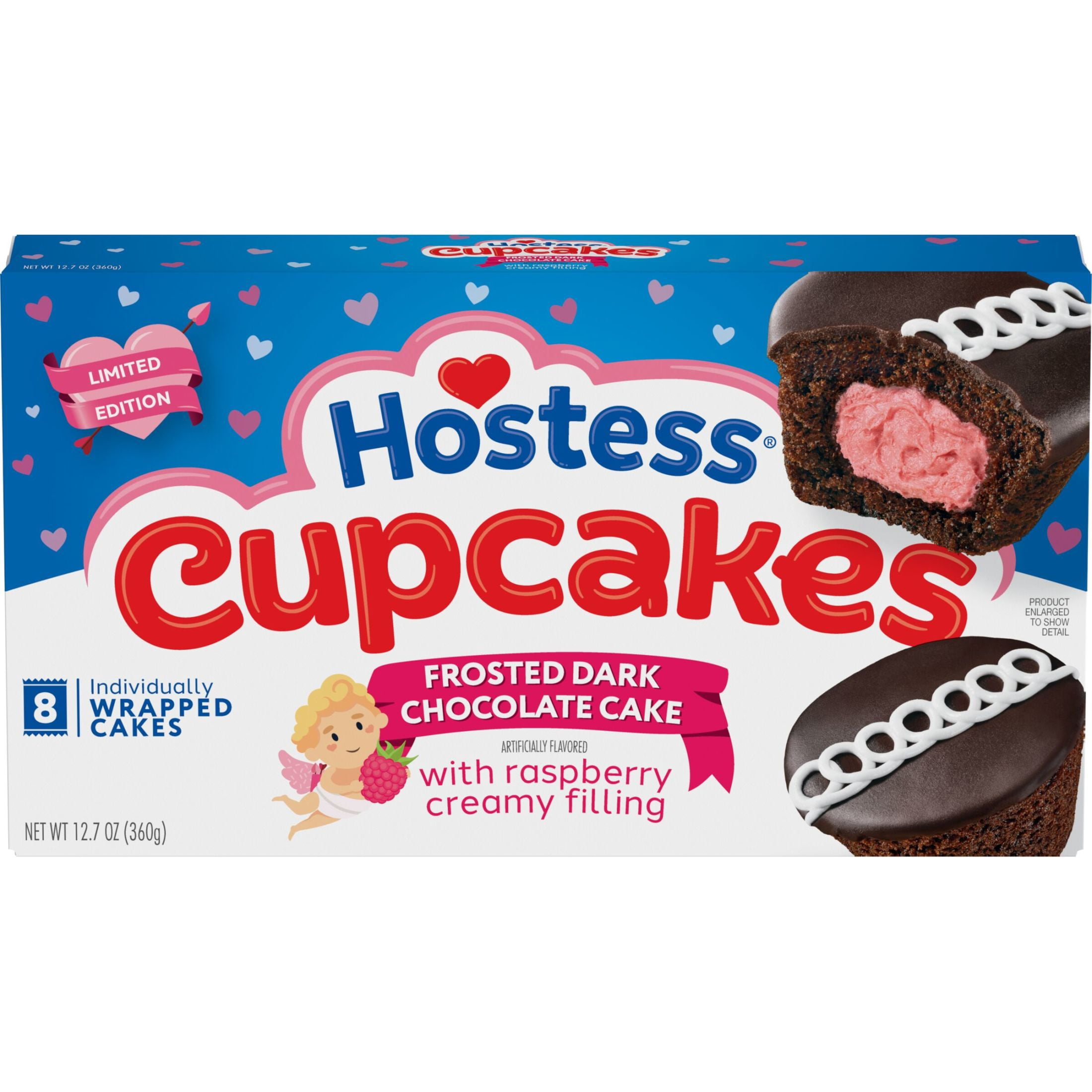 (3 pack) Hostess Cupcakes, Dark Chocolate Snack Cakes with Raspberry Artificially Flavored Filling, 12.7 oz Box (8 Pouches)