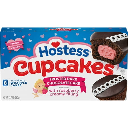 Hostess Cupcakes, Dark Chocolate Snack Cakes with Raspberry Artificially Flavored Filling, 12.7 oz Box (8 Pouches)