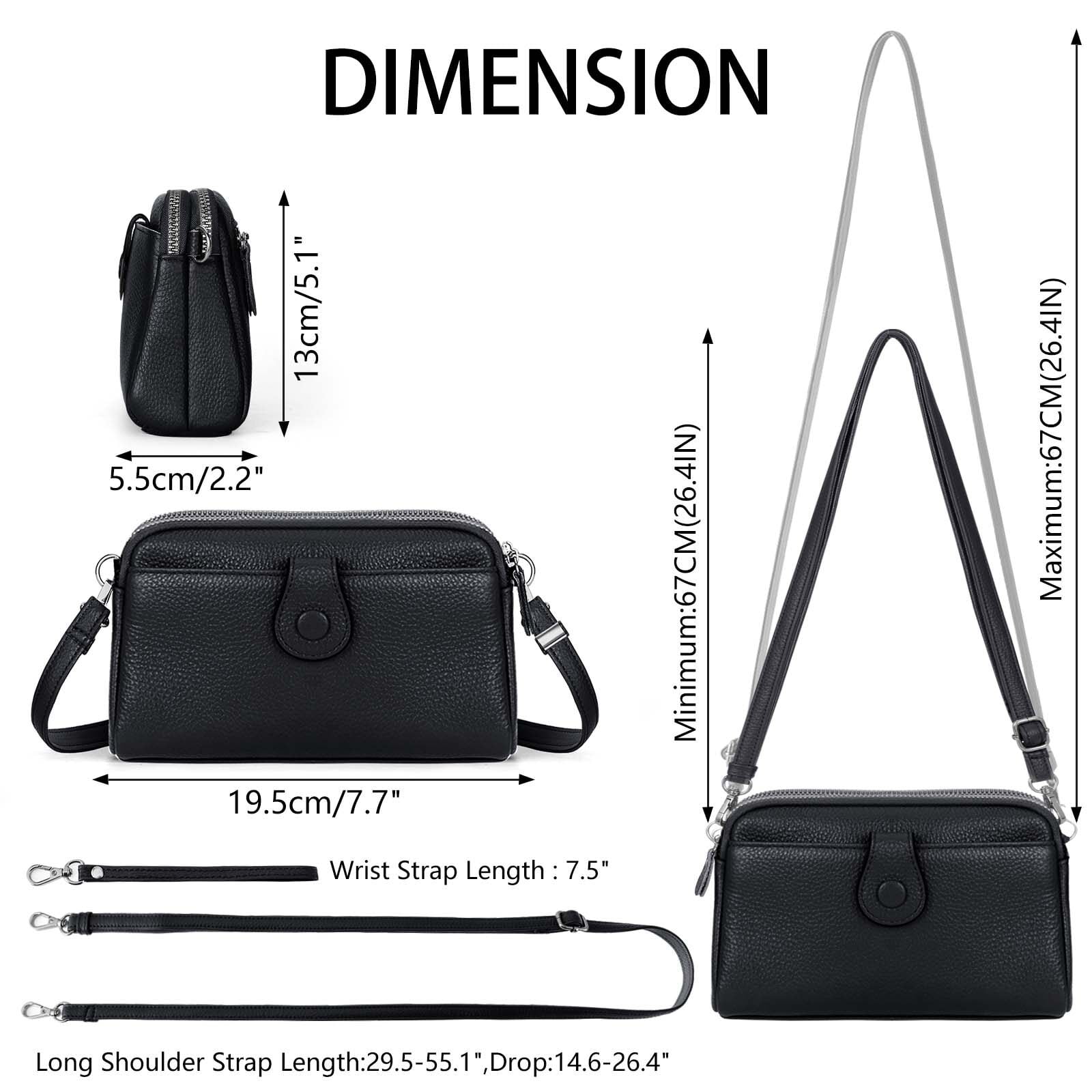KAWELL Genuine Leather Wristlet Clutch Wallet Purses Small Crossbody Bags Shoulder Handbag for Women, Silver Zipper