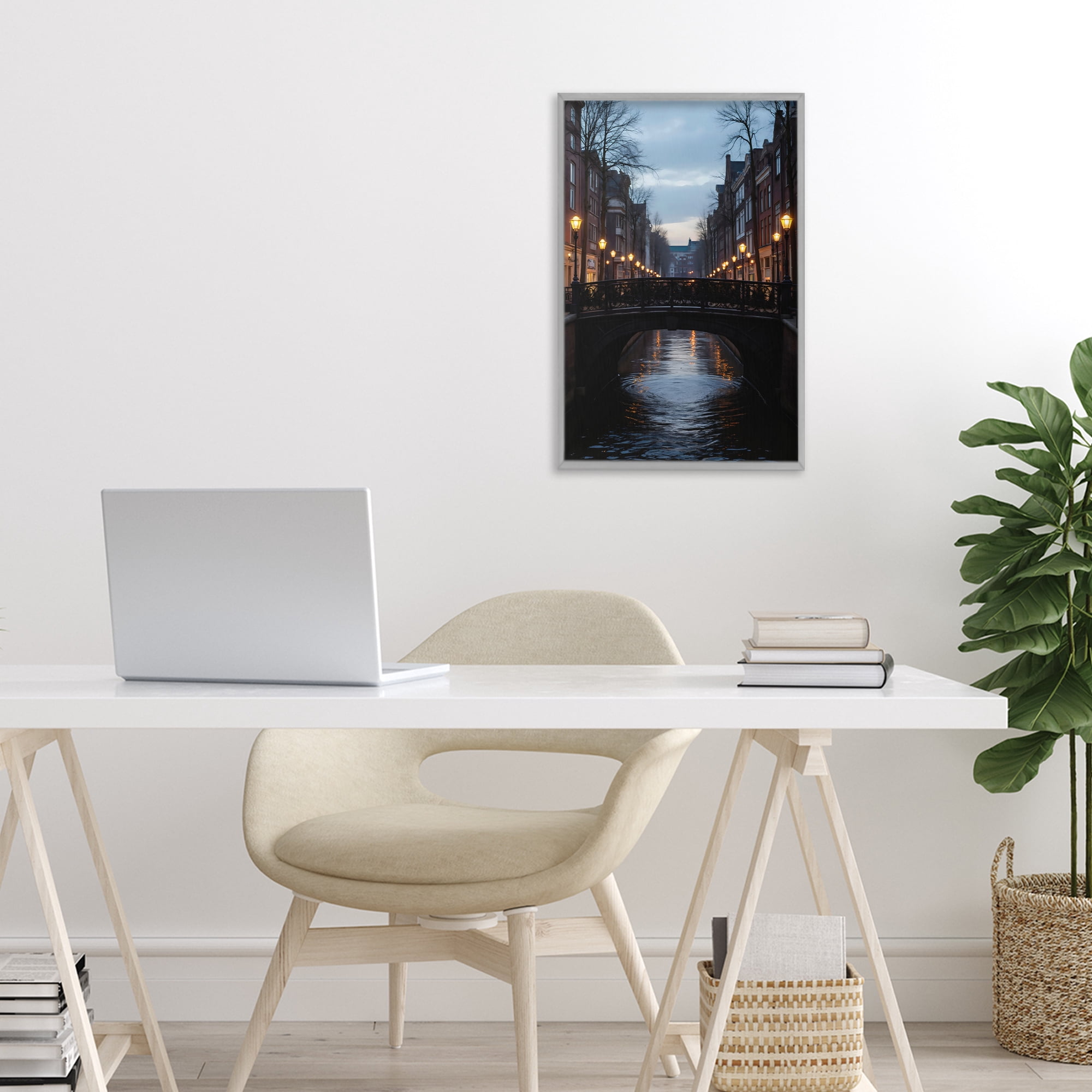 Stupell Industries Lantern Light over Quiet Canal Gray Framed Giclee Art, design by Creative Studio