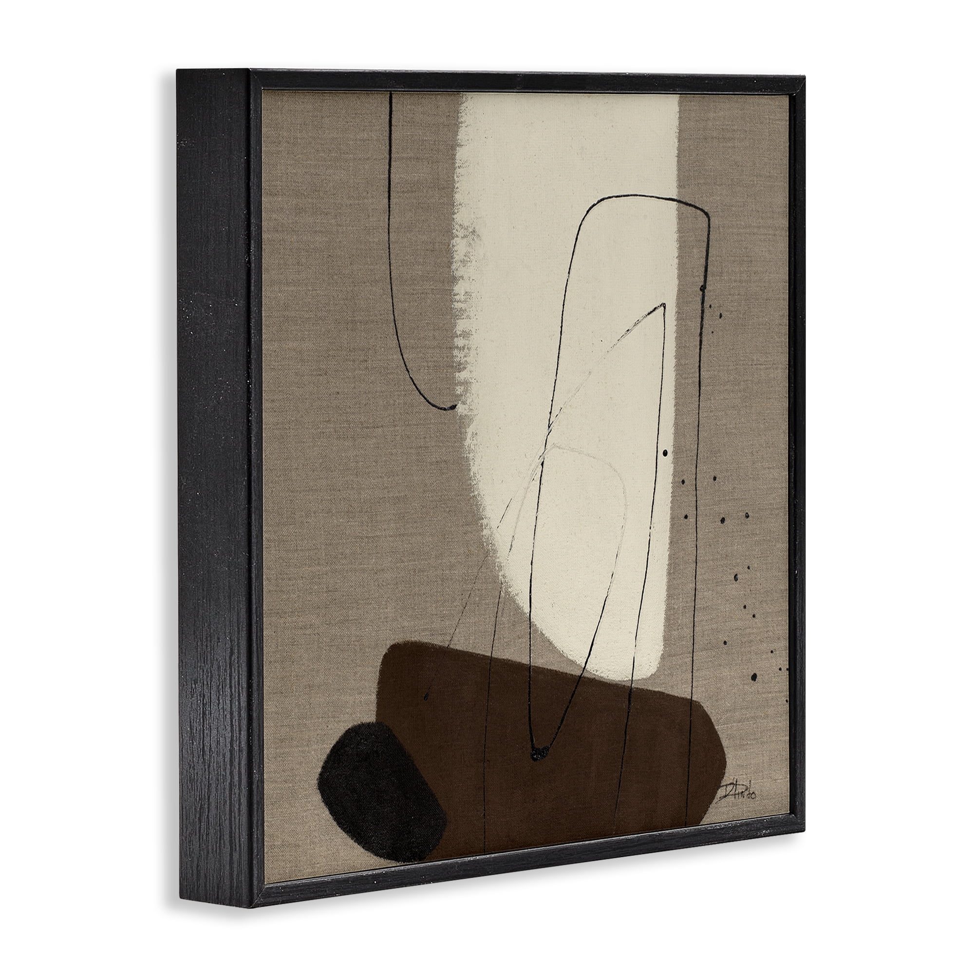Stupell Industries Natural Oblong Shapes Abstract Painting Black Framed Art Print Wall Art, 17 x 17