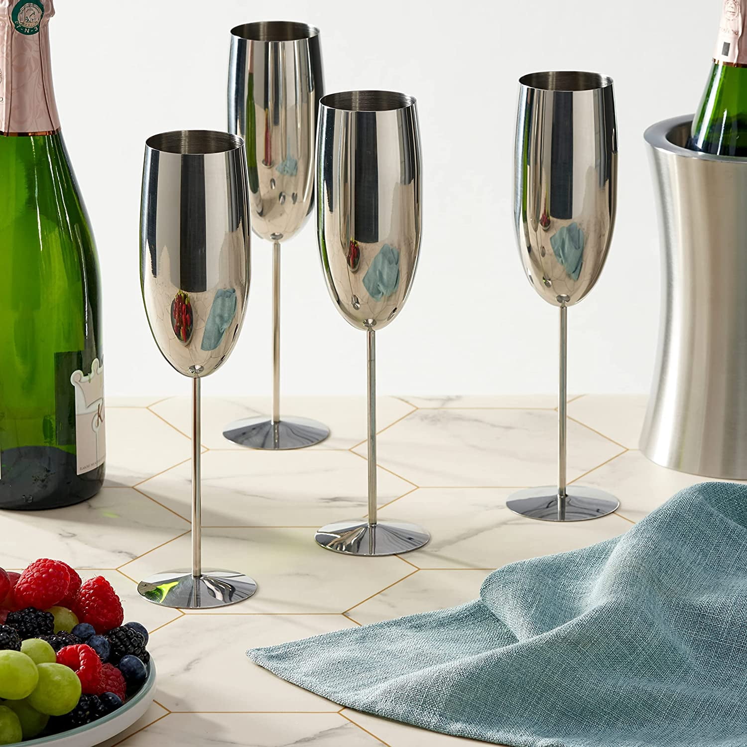 Oak & Steel 4-Pack 10oz Unbreakable Champagne Flute Glasses for Wedding, Anniversary, Christmas