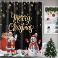 thumbnail image 3 of Merry Christmas Shower Curtain, 66" x 72", Santa Claus Snowman Gold Snow Stars Black Waterproof Bathroom Curtain Washable Shower Curtain Set with 12 Hooks, 3 of 6