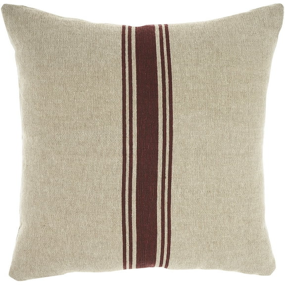 Mina Victory Life Styles Linen Stripe 20" x 20" Maroon Natural Throw Pillow