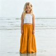 thumbnail image 2 of Girls Wide Leg Cotton Pants Kids Paperbag High Elastic Waist Palazzo Trousers Boho Summer Baggy Loose Plain Casual Beachwear, 2 of 7