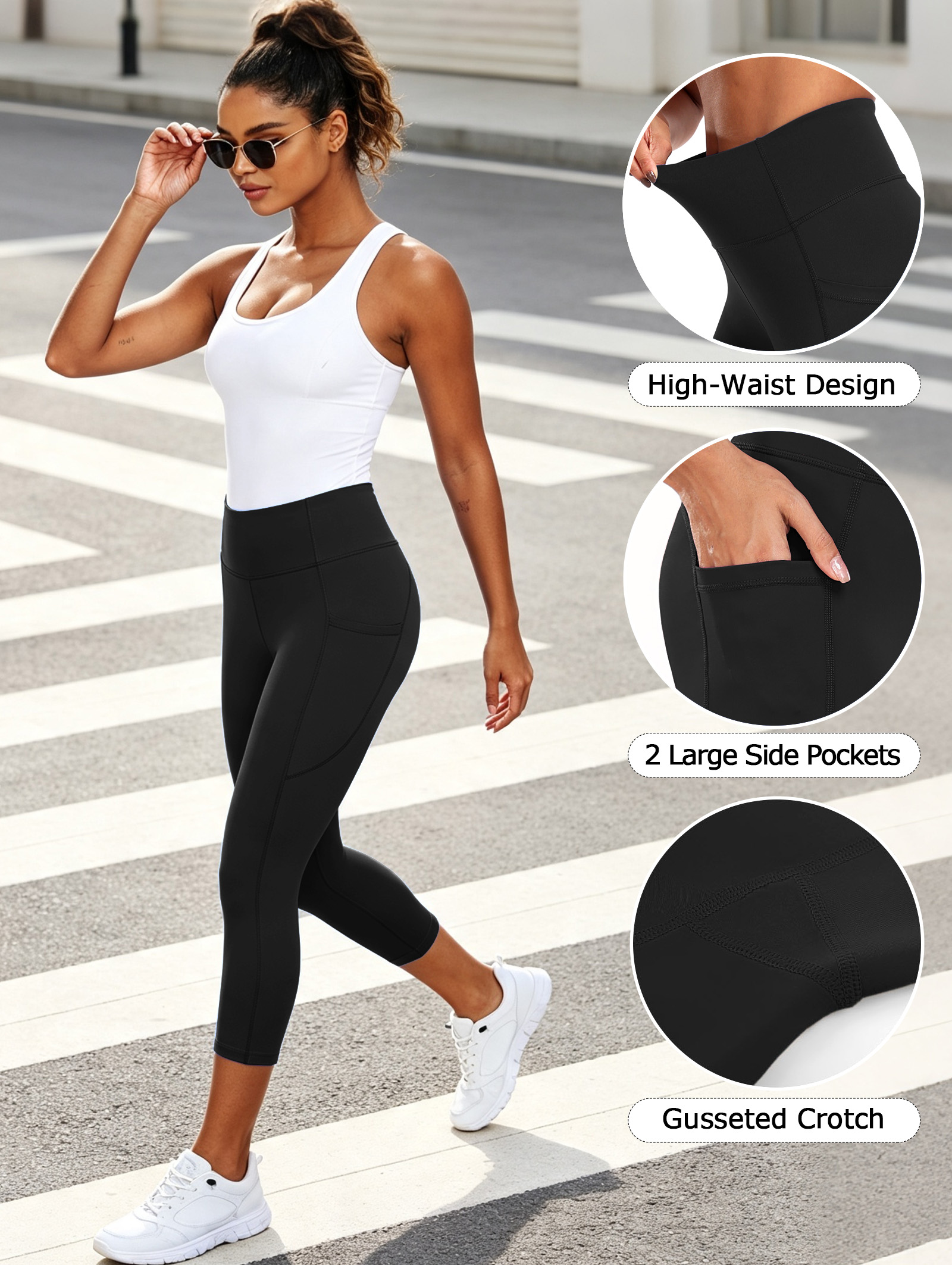 Neleus Women's High Waist Capri Yoga Leggings, Black photo 3
