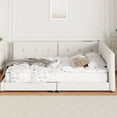 thumbnail image 2 of Beige Upholstered Queen Platform Bed With - Long-lasting Construction & Elegant Linen Charging Ports, Fabric, 2 of 7