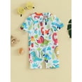 thumbnail image 2 of Bagilaanoe Toddler Baby Boys One-Piece Swimsuit Print Short Sleeve Zipper Rashguard Swimwear 3M 6M 12M 2T 3T Kids Bathing Suit, 2 of 8