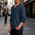 thumbnail image 4 of Hfnxid Big and Tall Long Sleeve Shirts for Men Casual Henley V Neck Basic Tops Solid Color Going Out Tee Shirt Navy L, 4 of 7