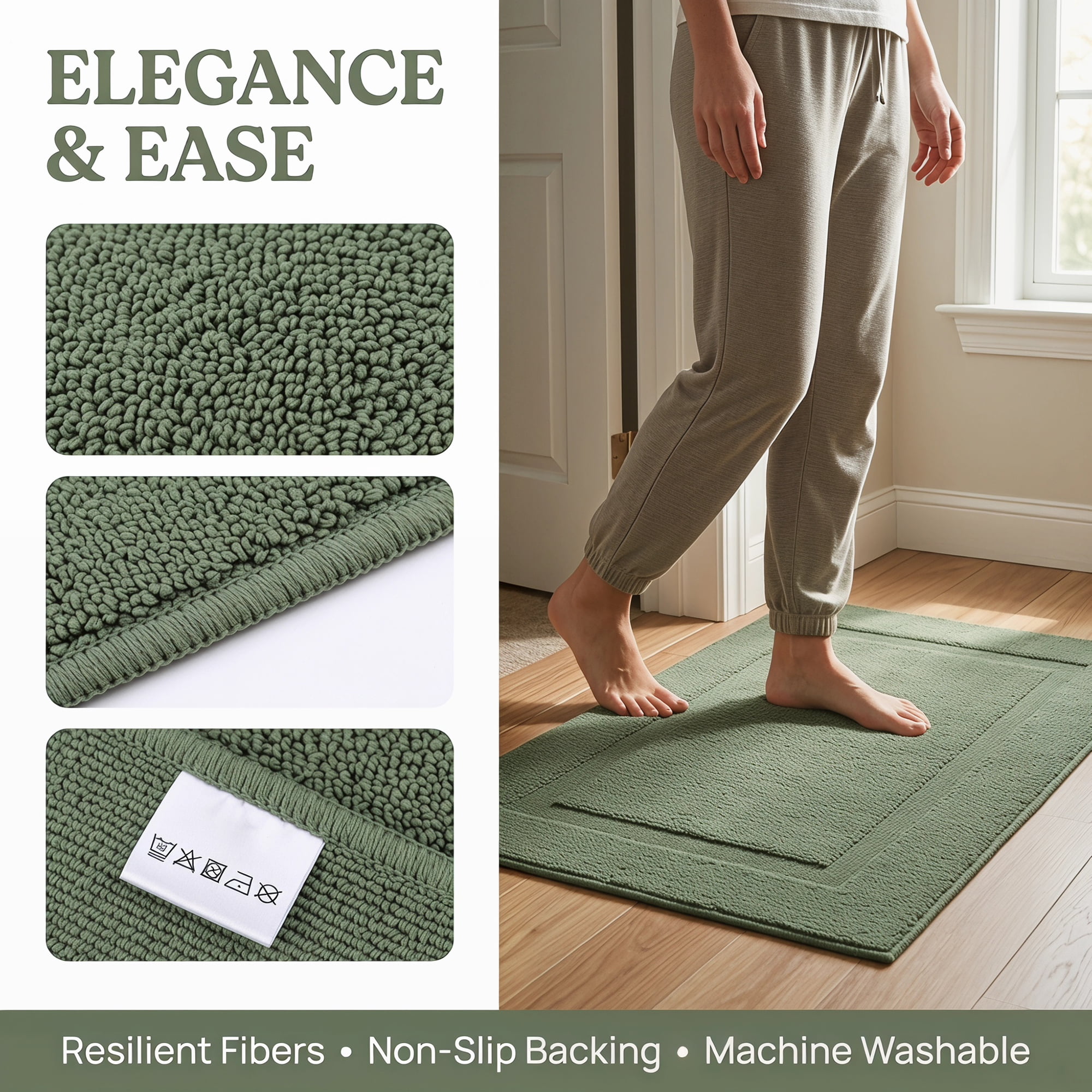 Unique Bargains Geometric Non Slip Waterproof Rug Scraper Welcome Mat Dark Green 32" x 20"