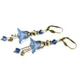 thumbnail image 3 of Vintage Victorian Style Navy Blue and Antique Bronze Bell Flower Lucite Earrings, 3 of 3