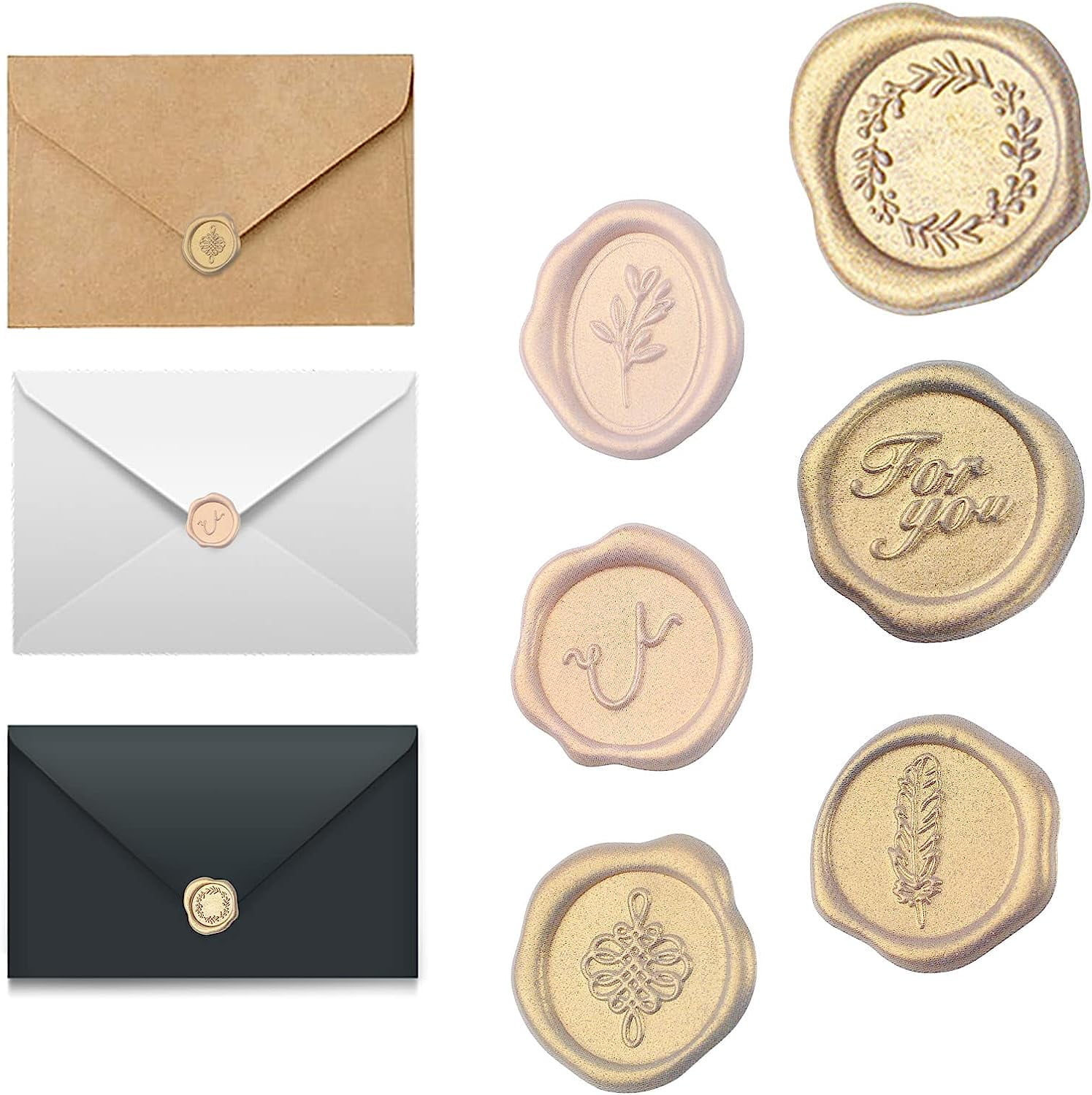 Mixed Gold Wax Seal Stickers, 54 Pcs Envelope Seals Stickers Antique