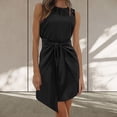 thumbnail image 2 of Bowake Robe en Satin pour Femmes Été Col Rond Sans Manches Ceinture Élégante Robe de Cocktail Mini, 2 of 7