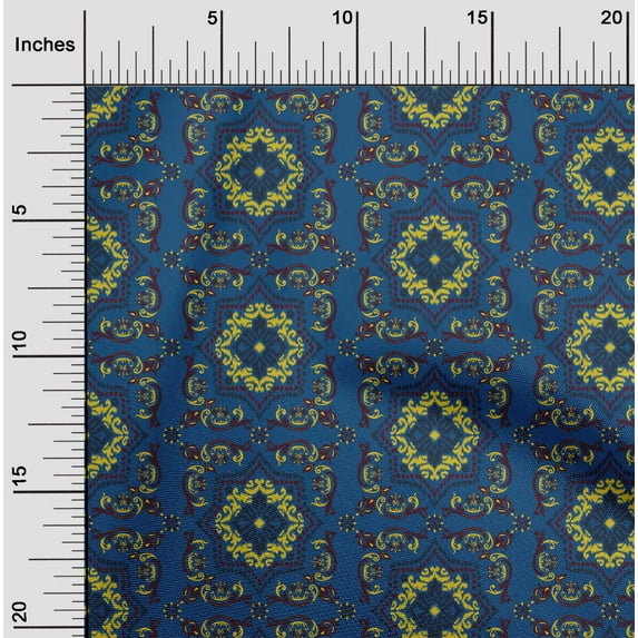 oneOone Cotton Cambric Fabric Floral Ikat Decor Fabric Printed BTY 56 Inch Wide