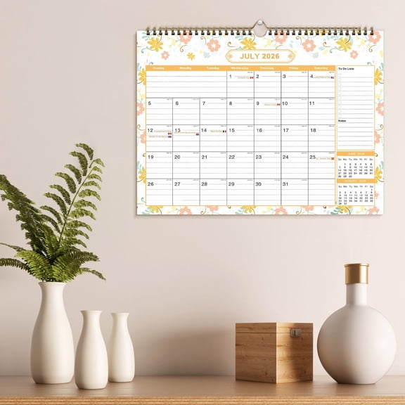 YOHAVEN 18 Month Wall Calendar July 2026 To December 2027, Floral Design, Thick Paper, Large Daily Blocks, Notes And To Do Space, Reinforced Binding, Wall Hang Organizer For Home Or Office