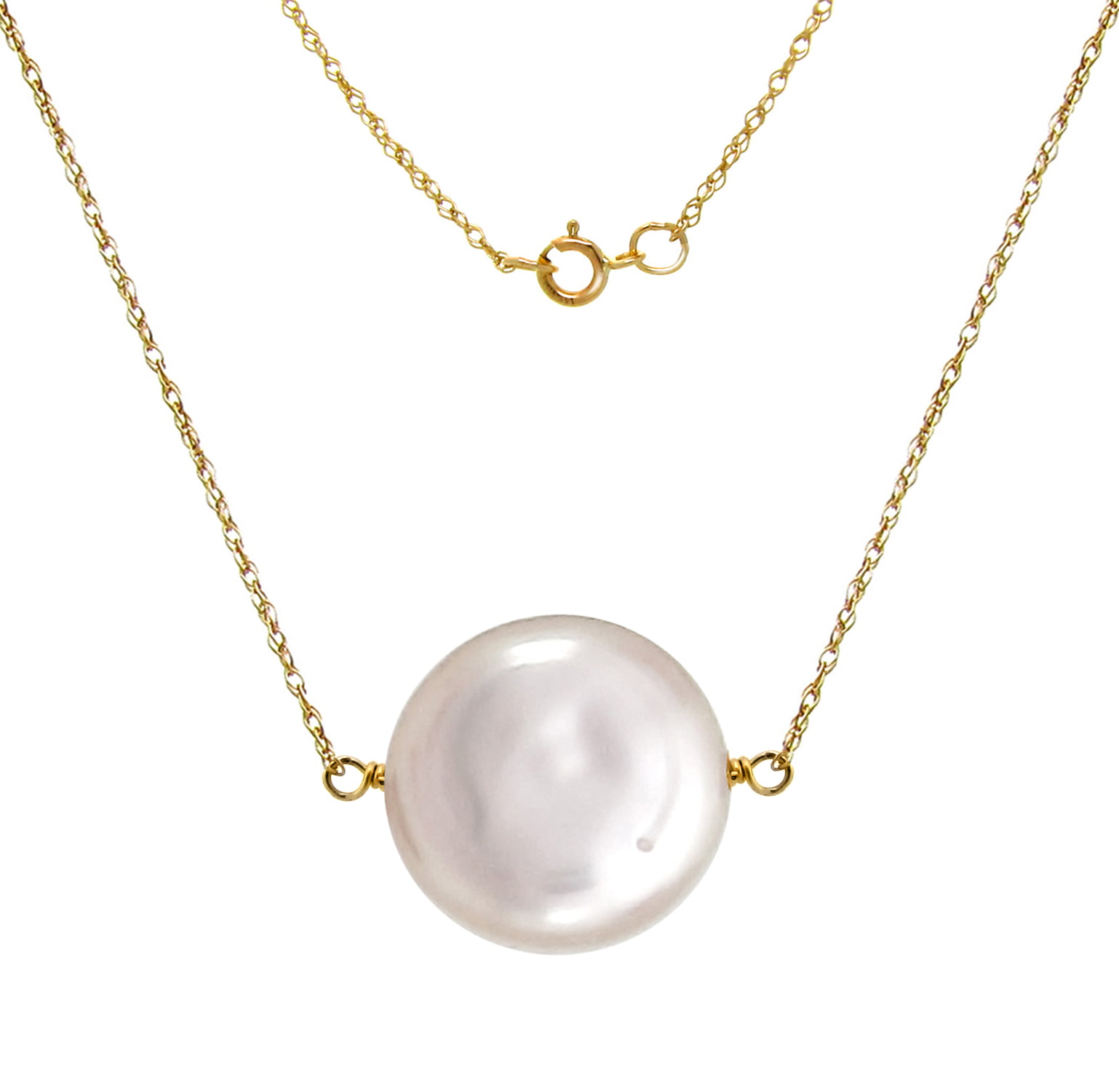 14k Yellow White or Rose Gold Rope Chain 7 Millimeters White Freshwater Cultured Pearl Necklace