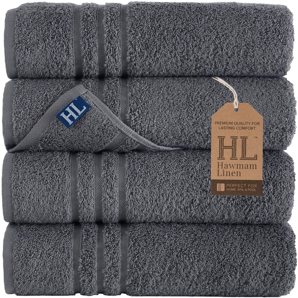 Juego de toallas de baño Hammam, color gris, 100% algodón, 4 piezas