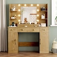 thumbnail image 7 of FANRAL 43'' Vanity Desk with 10 LED Lights,Under-Table RGB Strip & Built-in Power Station,Multi-Storage Makeup Table for Bedroom Bathroom Grooming,Natural Oak Vanity, 7 of 7