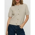 thumbnail image 4 of Hirigin Store Women's Knit Sweater Short Sleeve Round Neck Solid Color Loose Fit Pullover Button Down Tops, 4 of 8