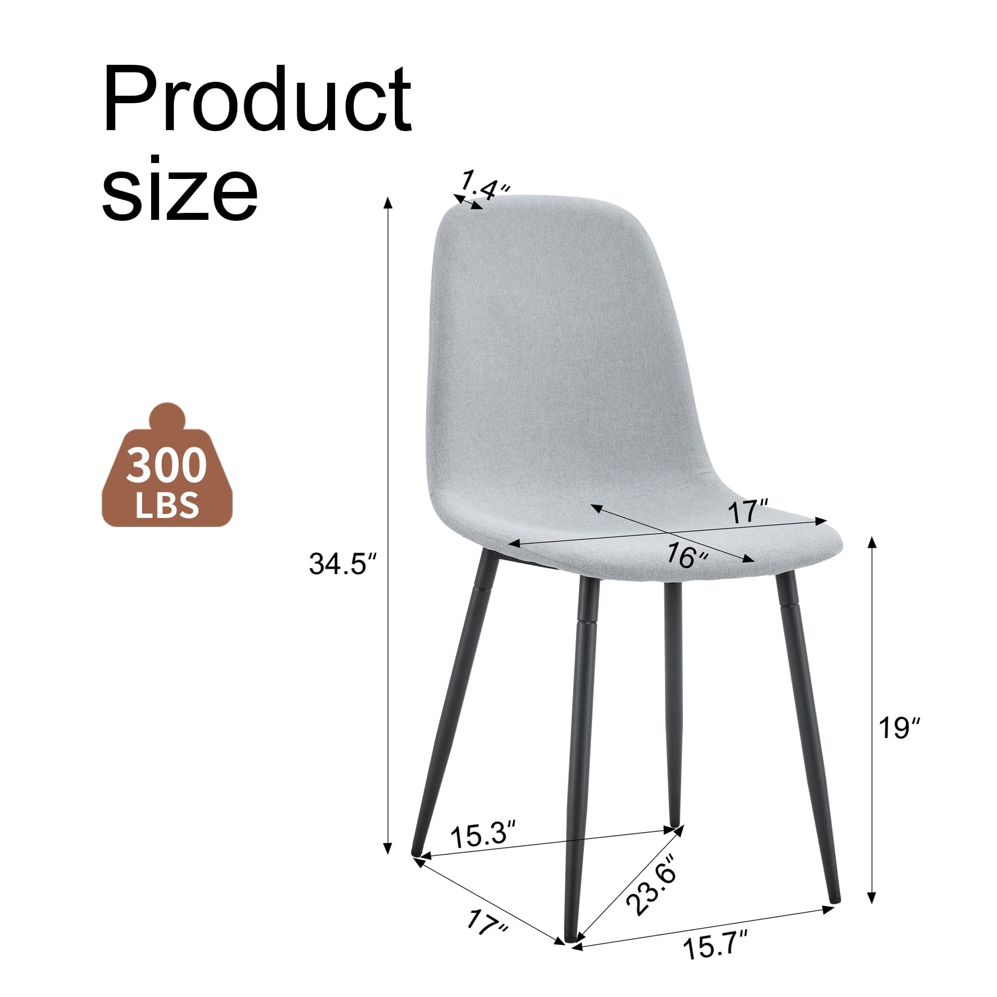 Sailvan Modern Linen Fabric Dining Chairs, 4-Pack, Sturdy Metal Legs with Anti-Slip Feet
