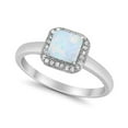 thumbnail image 3 of Halo Princess Lab Created White Opal Wedding Ring 925 Sterling Silver Size 7, 3 of 6