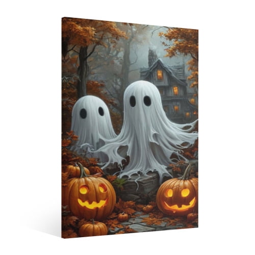 Vintage Halloween Cute Ghost Canvas Wall Art Painting, Retro Horror Creepy Dark Poster, Halloween Gothic Artwork Picture Print Decor,Spooky Ghost Wall Decor for Bar Living Room Bedroom Party Framed ﻿