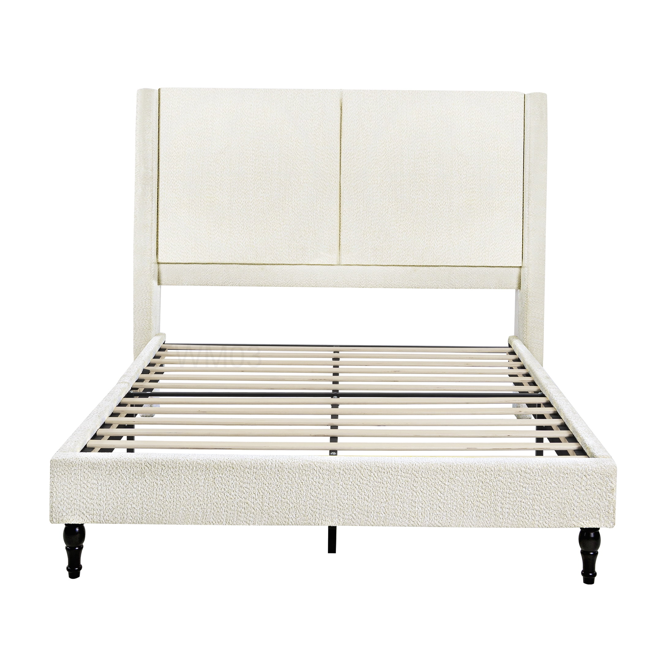 Modern Boucle Fabric Upholstered Bed Frame, Queen Size with High Headboard, No Box Spring Required