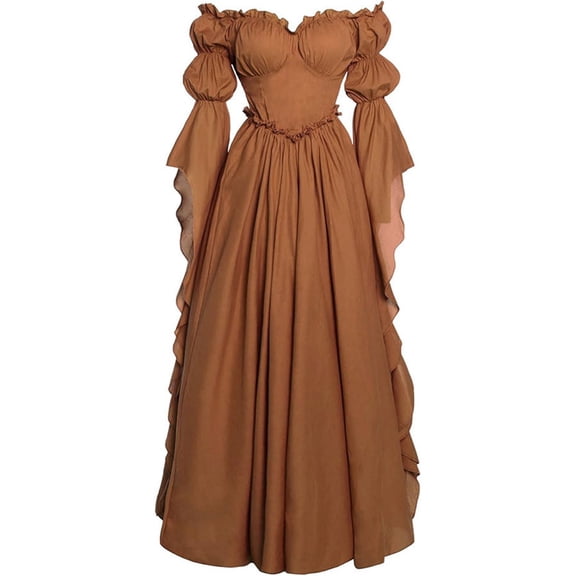 IWRICH Medieval Renaissance Witch Dress for Women off the Shoulder Bell Puff Sleeve Halloween Victorian Outfits Yellow XS
