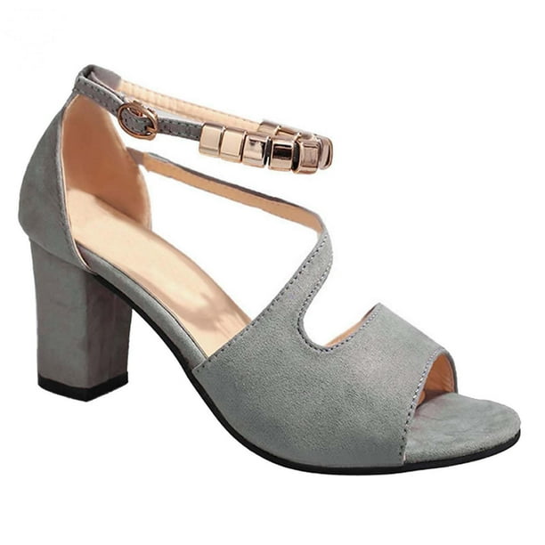 grey dress wedges Lilgiuy Women's Platform Heels Sandals Solid Color Chunky High Heel Ankle Strap Open Toe Comfortable Wedges Sandal for Wedding Party Dress Pump(Gray)