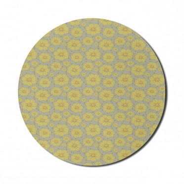 Floral Mouse Pad for Computers, Hand-Drawn Doodle Yellow Floral Petals in Various Sizes on Grey Background Print, Round Non-Slip Thick Rubber Modern Mousepad, 8" Round, Multicolor, by Ambesonne