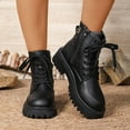 thumbnail image 2 of Rokment Womens Platform Combat Boots 2025 Fall Winter Fashion Leather Knit Patchwork Chunky Mid Calf Ankle Booties, 2 of 7