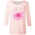 thumbnail image 4 of HUITKMM Chemise en Lin pour Femmes, T-Shirt de Sensibilisation au Cancer, Col Rond Décontracté, Manches Trois-Quarts, Imprimé, pour Usage Quotidien, Printemps Été Automne, 4 of 4
