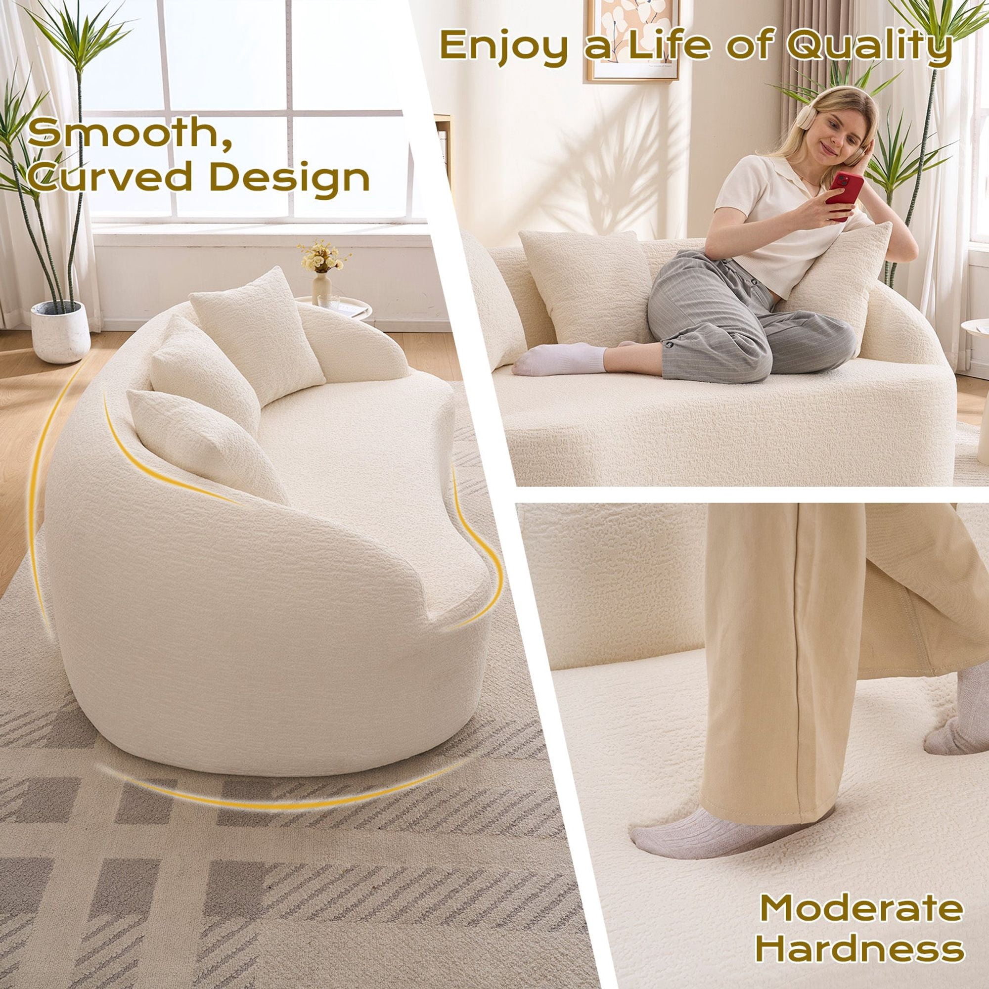 Sailvan Curved Modern Boneless 2-Seater Chenille Sofa Loveseat with 3 Pillows