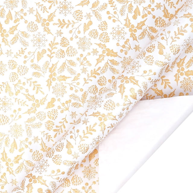 Rollo de Papel de Regalo Navideño con Lámina Dorada, 118 Pulgadas, 80 G/M² | Elegante Brillo Dorado | Papel Resistente de 80 G/M² | Guías Blancas Invertidas | Rollo de 3 M (118 Pulgadas) | Ideal para