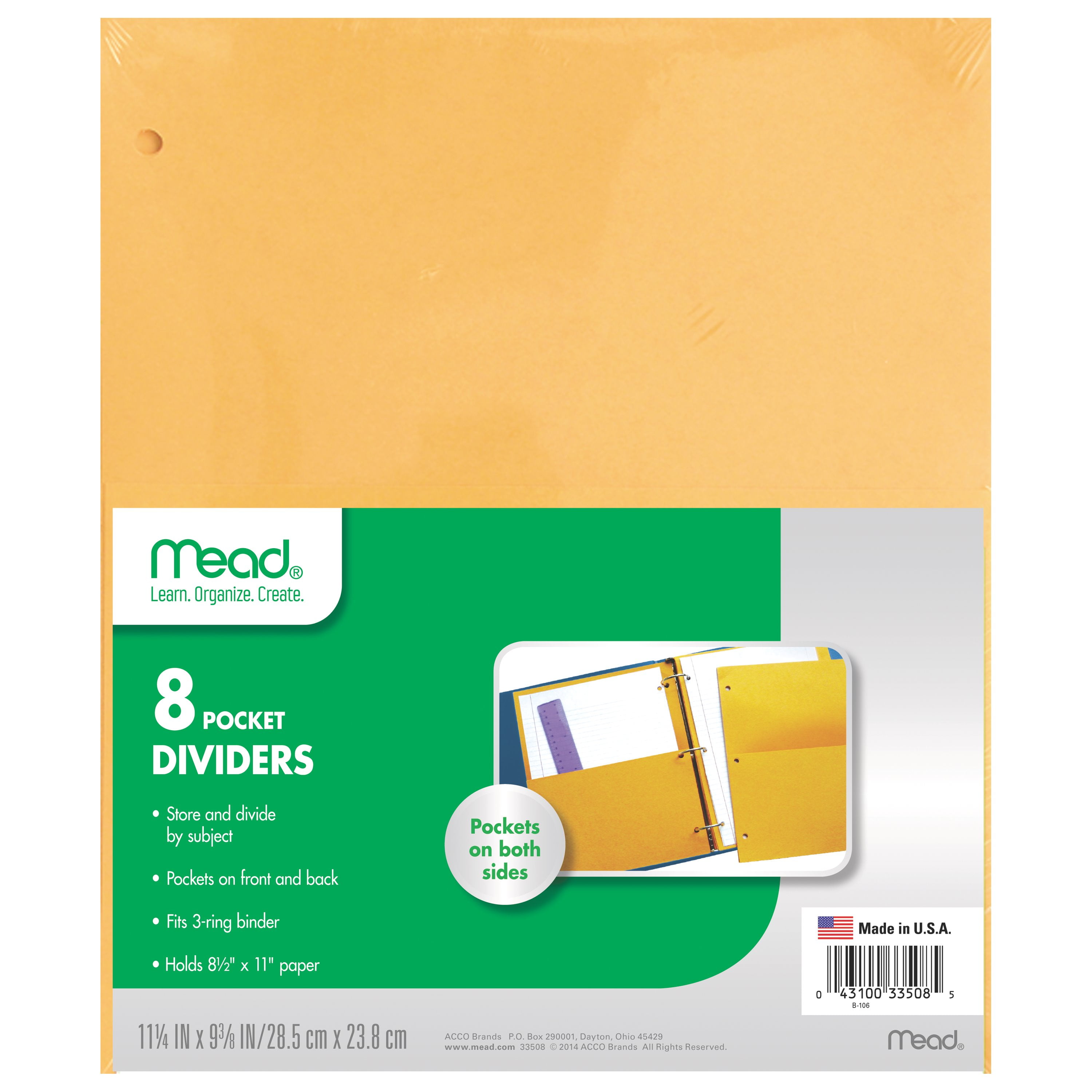 Mead Add-a-Pocket Binder Dividers, Kraft, 8 Pack (33508)