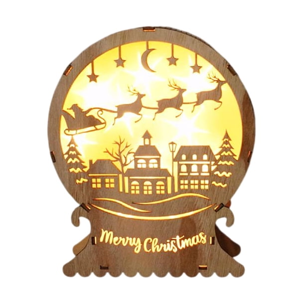 Decoraciones navideñas de madera Casa de madera luminosa navideña para sala de estar DIY Estilo A