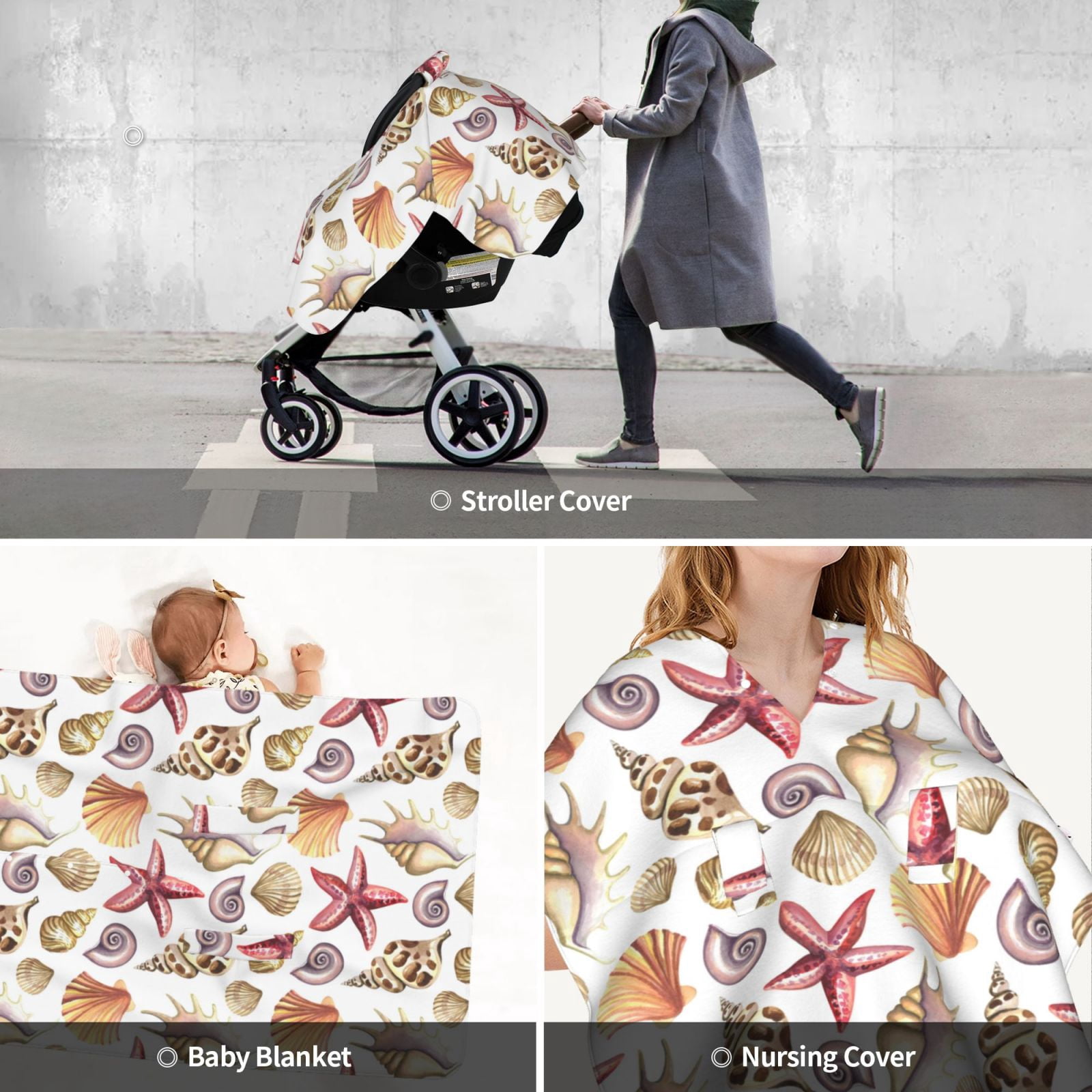 Car Seat Cover Baby - Conch Shell No.J921 Breathable Infant Car Seat Cover for Baby Carseat, Lightweight Comfort Baby Essentials Must Haves Newborn Stuff for Girl Boy