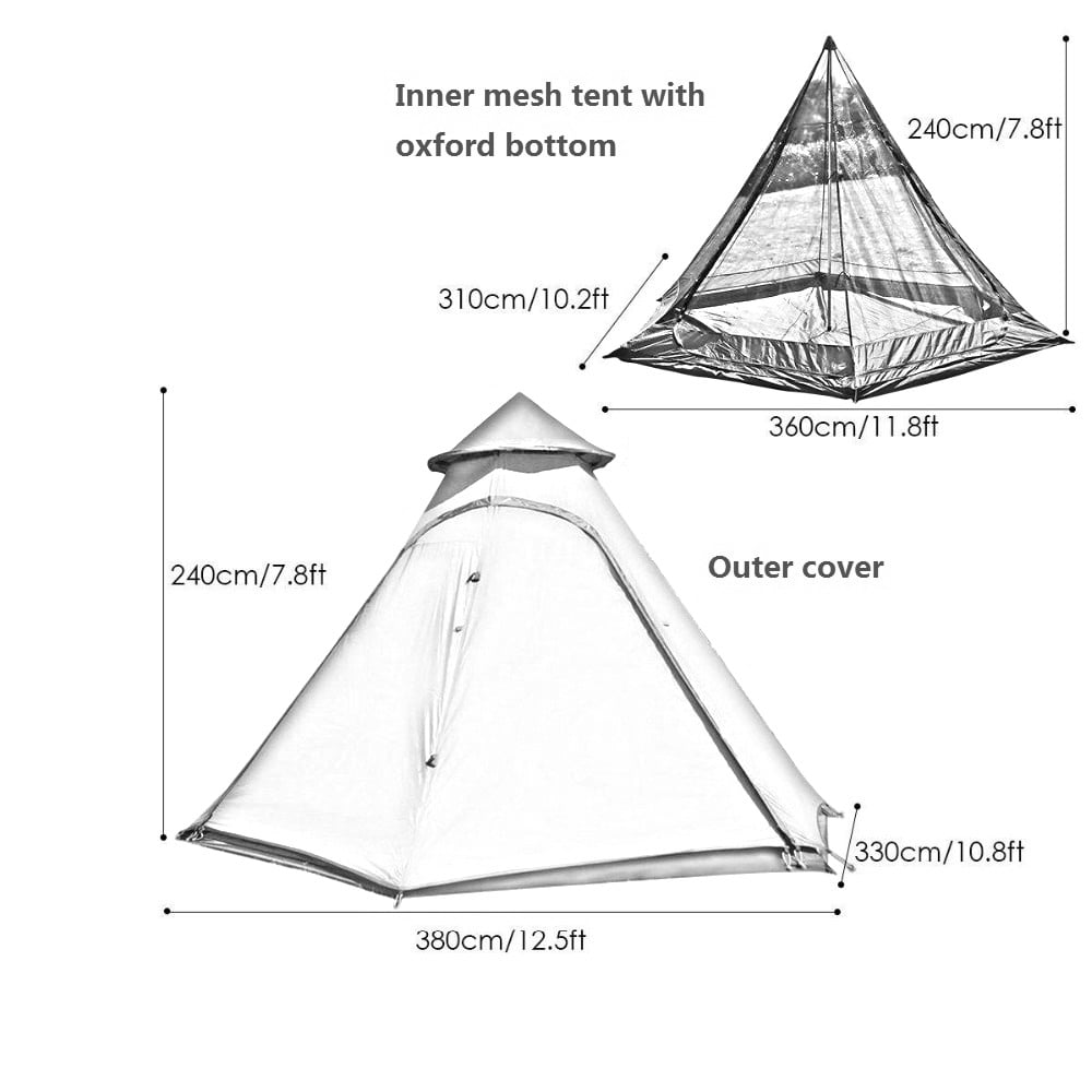 Portable Double Layers Waterproof Breathable Family Camping Indian Teepee Tent for 4 Person