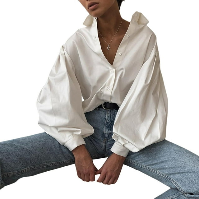 SUNSIOM Femmes Revers Cou Lanterne Boutons Chemises, Automne Hiver Hauts