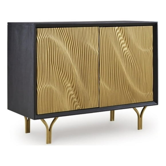 Bowery Hill Armoire d'Appoint Rectangulaire en Bois Noir Fini Ton Or 40 Pouces L x 17 Pouces P x 32 Pouces H Non Assemblée