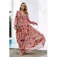 thumbnail image 4 of Women'S Boho Maxi Dress V Neck Puff Long Sleeve Ruffle A-Line Split Swing Chiffon Dresses, 4 of 8