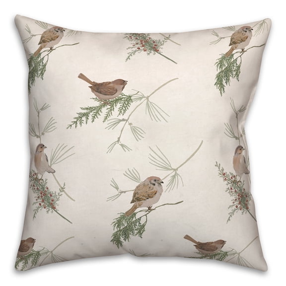 Creative Products Pine Birds on White 18 x 18 Spun Poly Pillow