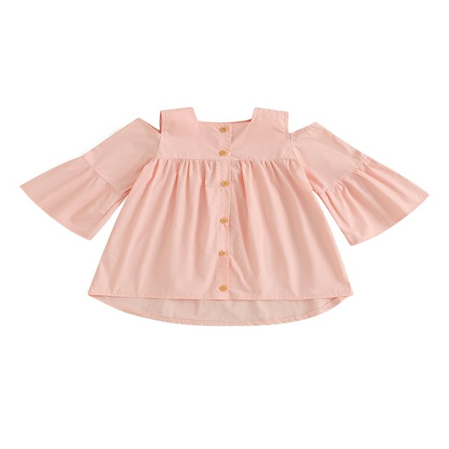 Robe Décontractée à Boutons à Épaules Dénudées Évasée à Manches Longues pour Tout-Petites Filles, Robe de Princesse Mignonne