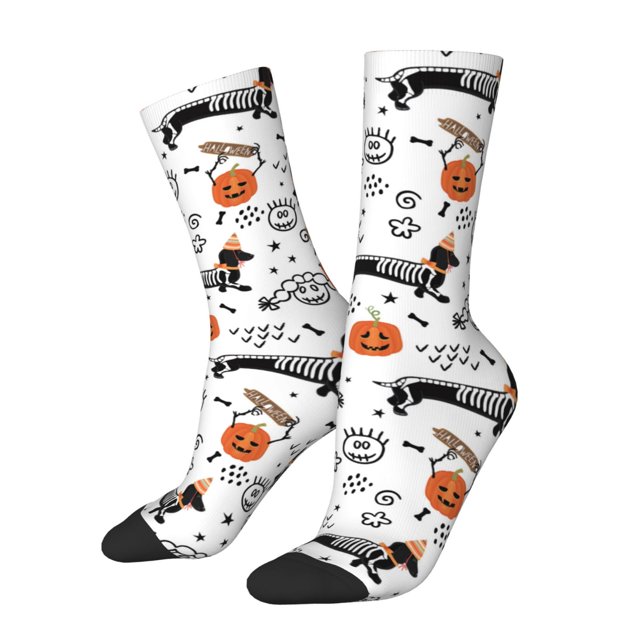 Fotbe Halloween Dachshund Calcetas Largas con Estampado para Hombre y Mujer – Calcetas de Compresión Transpirables y Elásticas, Viajar y Uso Diario Talla 5-11