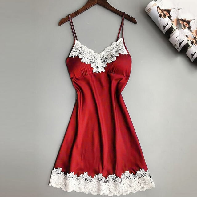 Pijama sexy de talla grande para mujer, camisón con tirantes finos con almohadilla para el pecho y borde de encaje, tentación sexy para usar en casa
