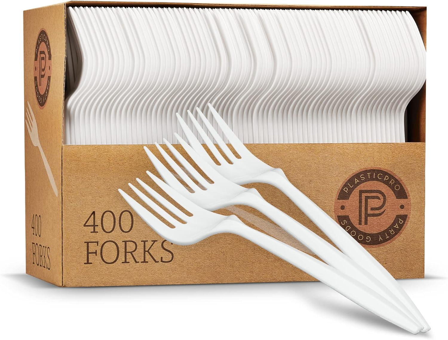 PLASTICPRO Disposable Plastic Forks, Mediumweight, 400 Pack photo 1